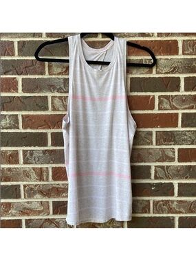 lululemon athletica Light Gray Tank Top with Pink Stripes and tie at back